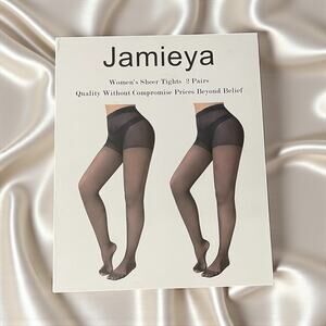 Jamieya Women's Sheer Black Tights 2 Pair Plus Size 2XL Control Top New in Box
